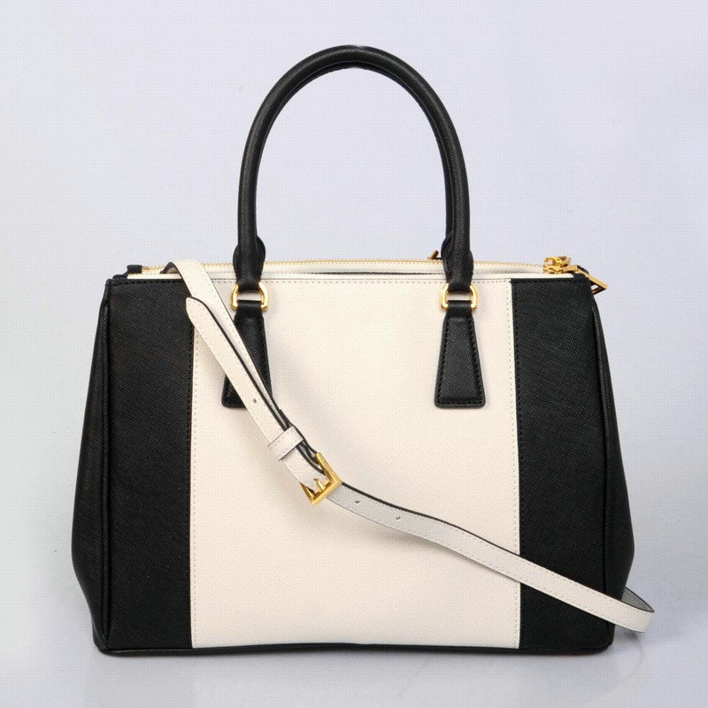 2014 Prada saffiano calfskin 33cm tote BN2274 white&black - Click Image to Close